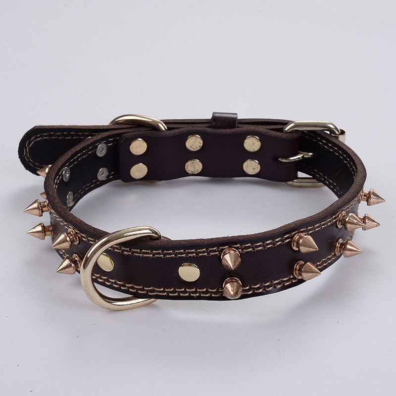 Metal Rivet Cowhide Dog Collar