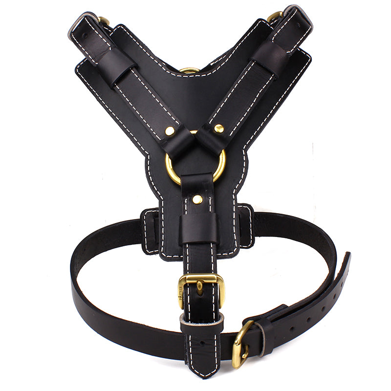 ShadowBlack™ Cowhide Leather Large Breed Dog Harness