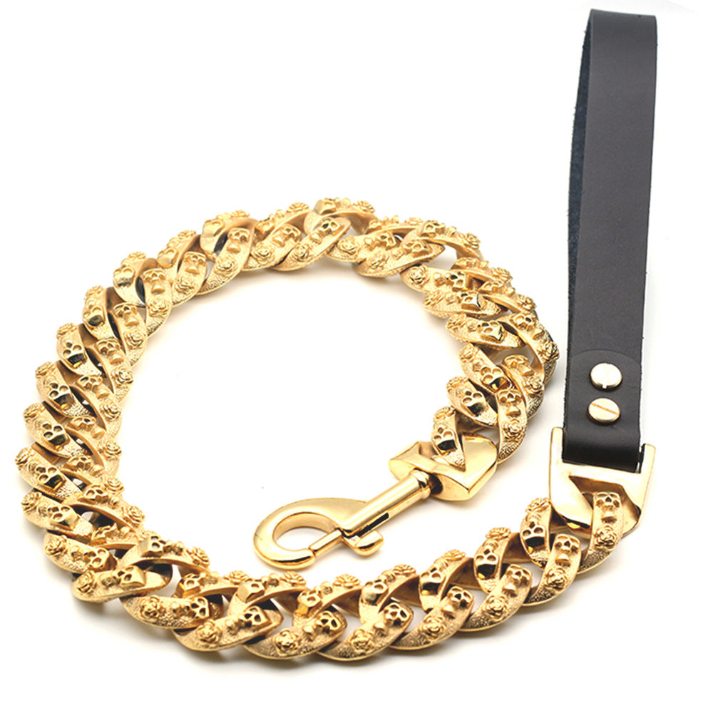 Cuban XL Link Skull Dog Chain Lead